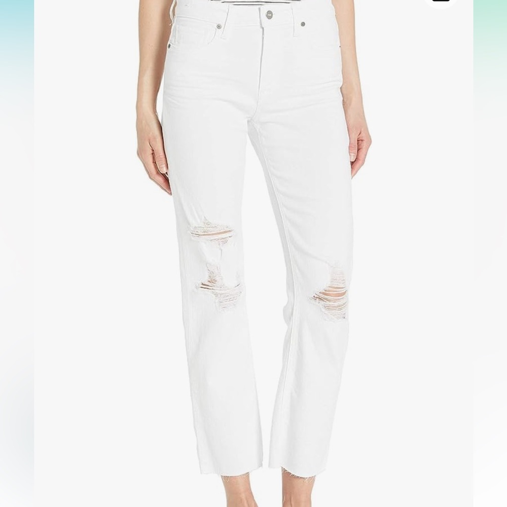 Paige White Novella High Rise Jeans with Frayed Hem